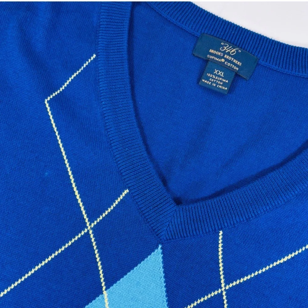 Brooks‎ Brothers 346 Sweater Vest Mens Blue Argyle Diamond Supima Cotton XXL